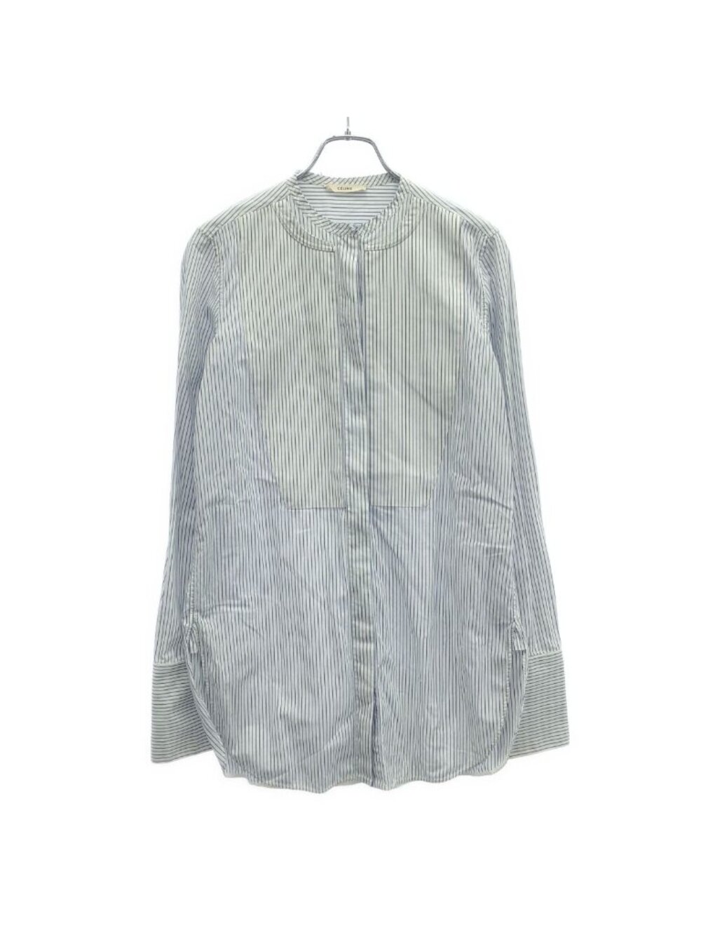 Celine by Phoebe Philo Cutoff Collarless Striped Tuxedo Shirt 2 White Blue 36